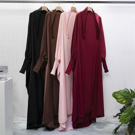 LUMAYA10067 Muslim Solid colour Mukena Prayer jilbab with soft Fabric and Features elasticated cuffs and attacLMble Instant Hijab