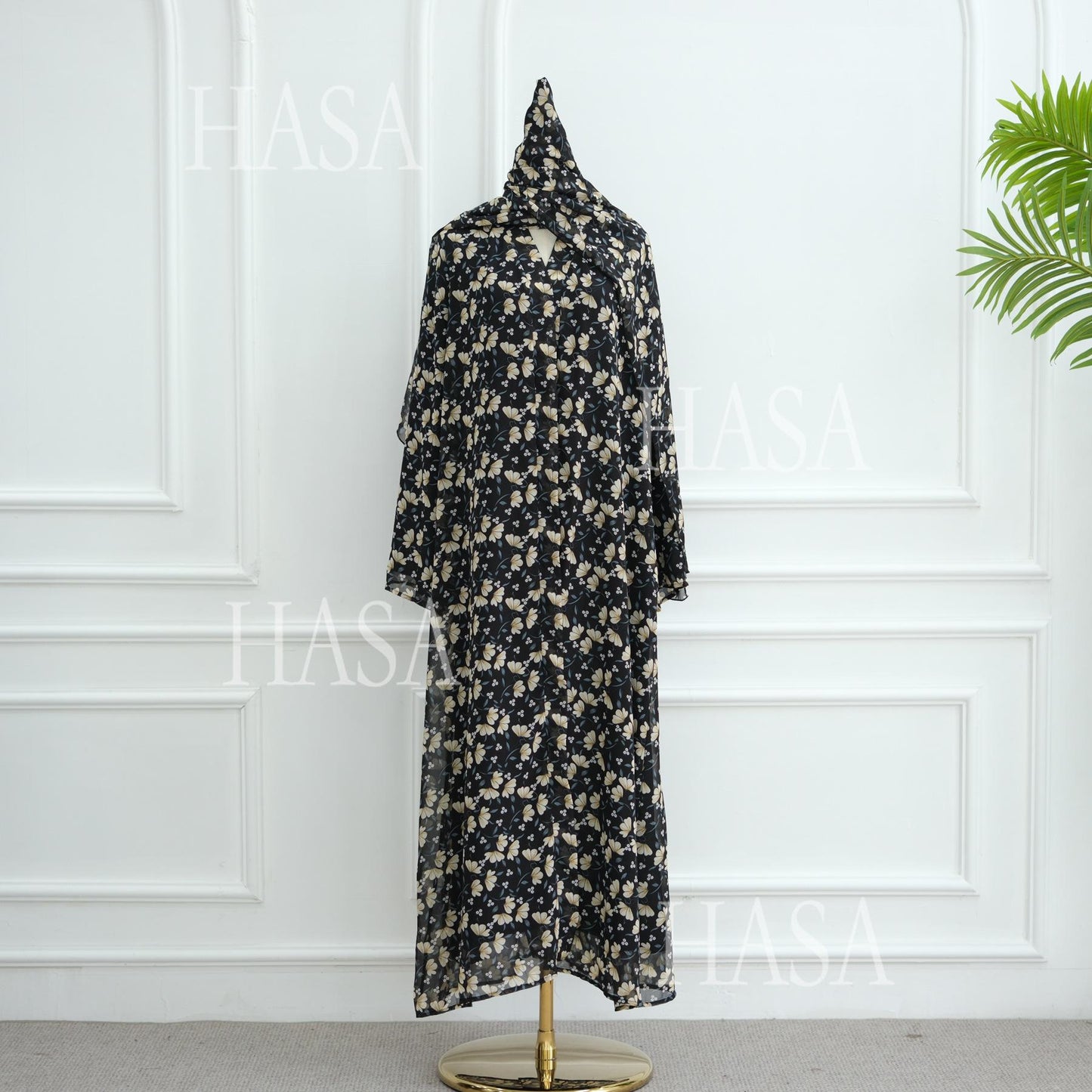 LUMAYA6515 Summer Printed Chiffon Jacket and Headscarf Two-Piece Set
