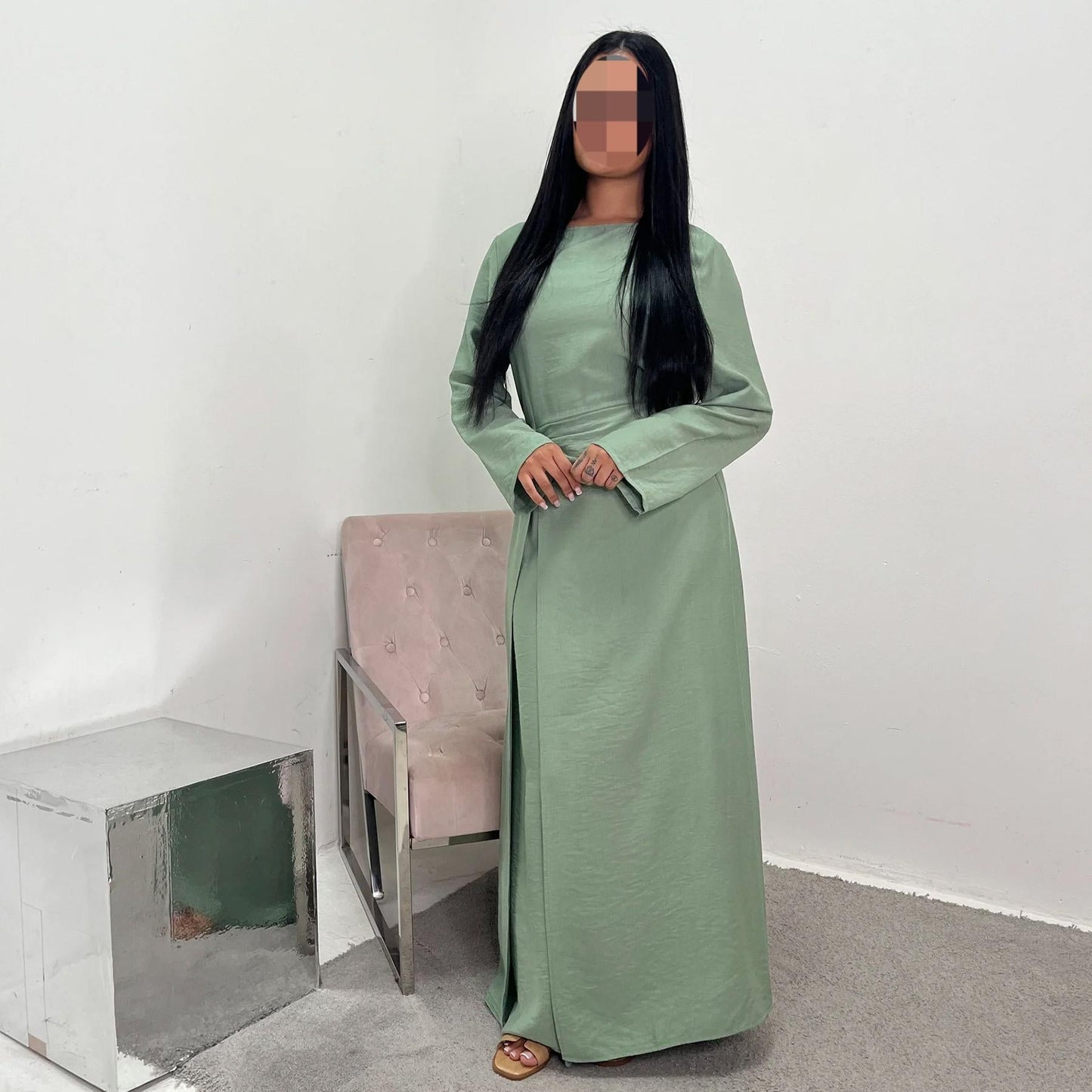 LUMAYA6549 Minimalist Abaya with Waist Detail