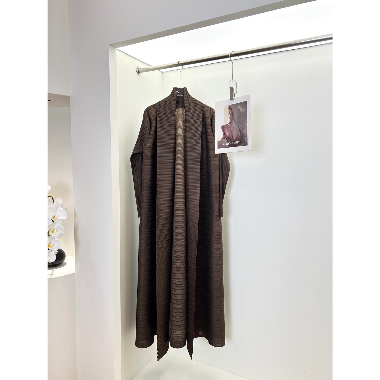 LUMAYA6729 Chocolate Crinkle | Brown Textured Open Abaya
