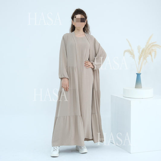 HA6559 Solid Color Loose Robe Dress Two-piece Set