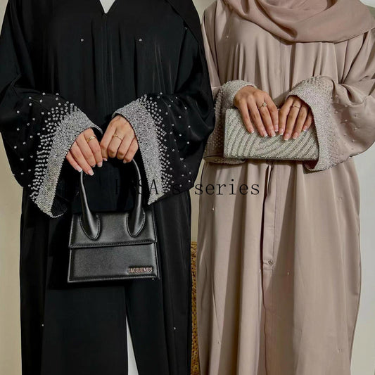 LUMAYA4837 Simple and Elegant Two-piece Set: A Cardigan and A Long Dress with Rhinestone Details on The Cuffs.