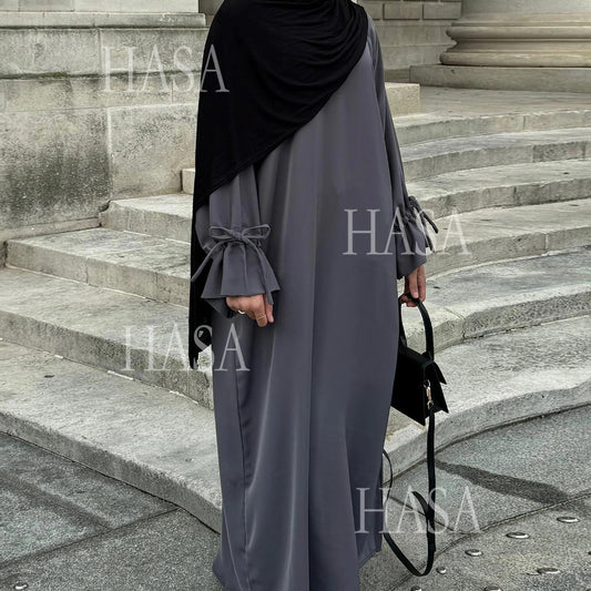 LUMAYA5861 Solid Color Sleeve Robe (without Headscarf), Elegant Temperament Instantly abaya girl