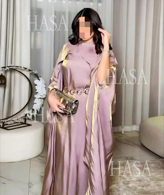 LM6584 Solid Color Beaded Loose Elegant Robe Dress