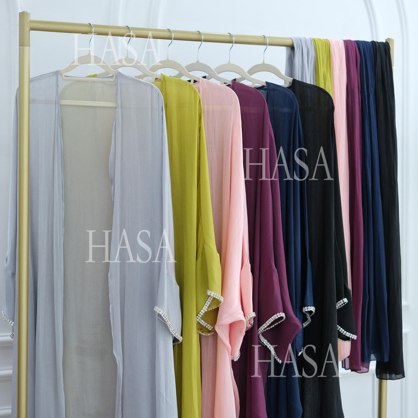 LUMAYA6553 Two-Piece Solid Abaya with Beaded Details and Matching Scarf Option