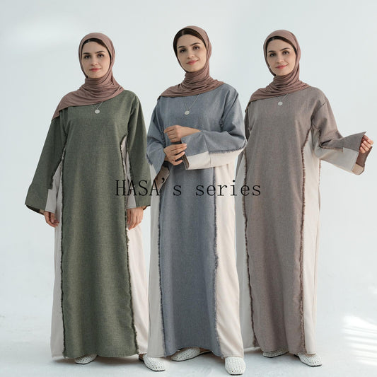 LUMAYA5508 Elegant patchwork robe - lightweight and comfortable, showing fashion taste plain casual dress
