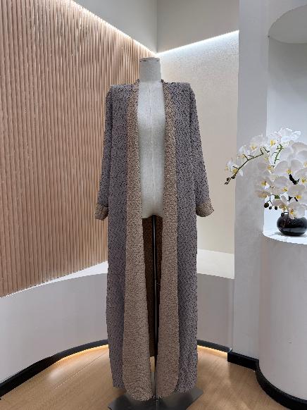 LUMAYA6703 Modern Minimalism Textured Grey Abaya with Pink Accents