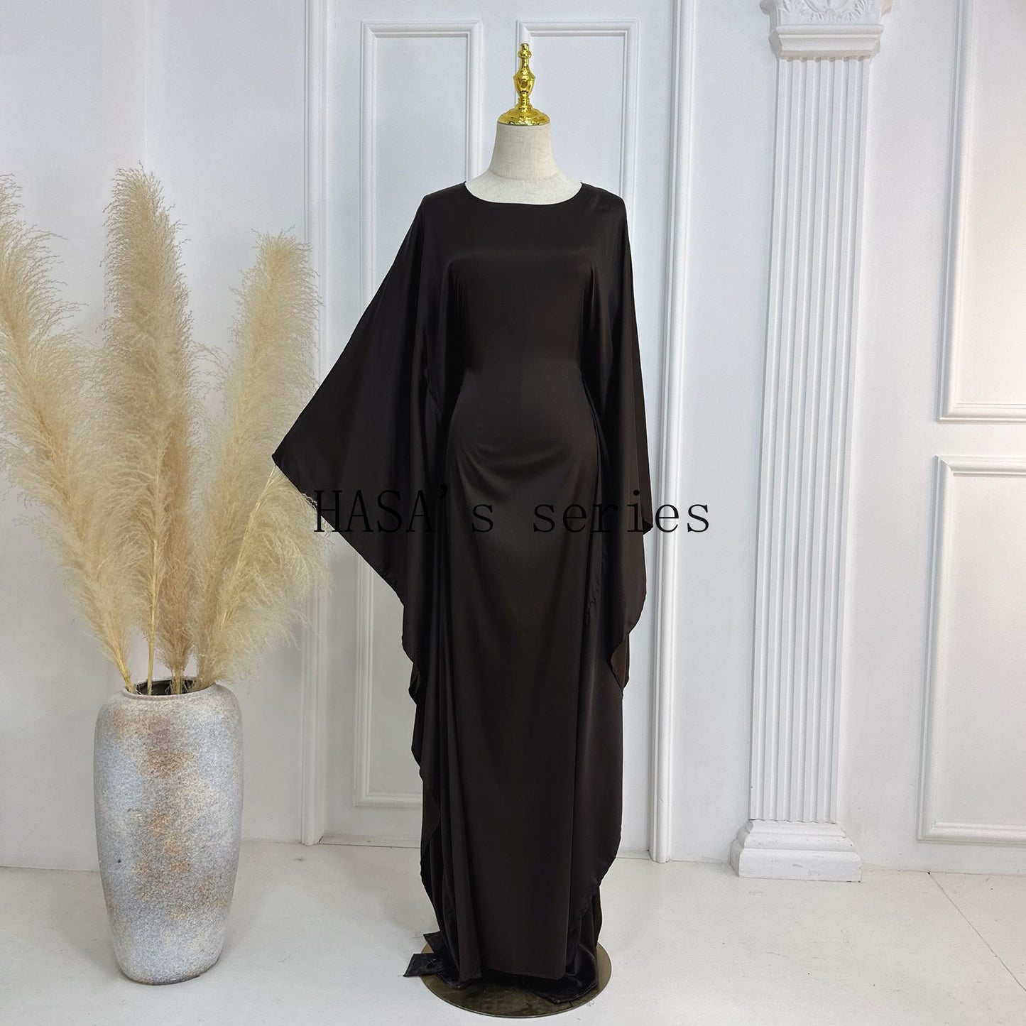 LM1504 Satin Batwing Sleeve Kaftan with Inner Belt