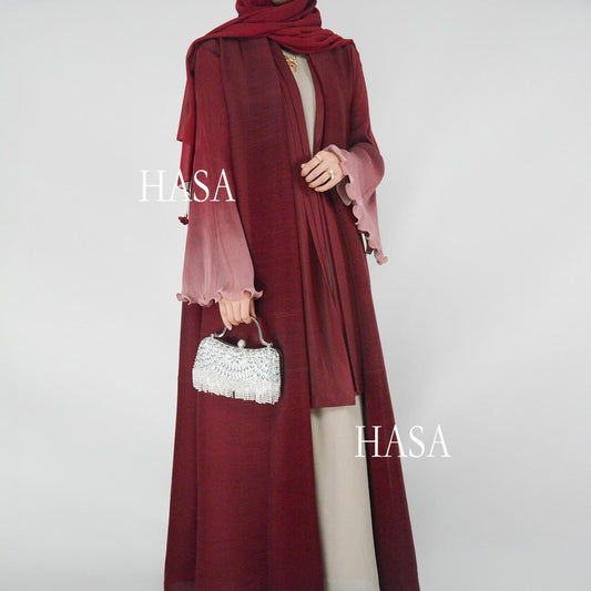 LUMAYA6360 Summer Ombré Gradient Abaya with Pleats and Fluted Bell Cuffs