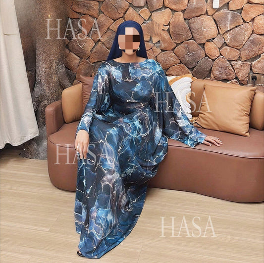 LM6621 Printed Long-sleeved Dress (with Optional Headscarf)