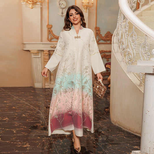 LM6645 Jacquard Embroidered Gradient Robe with Elegant Layered Design