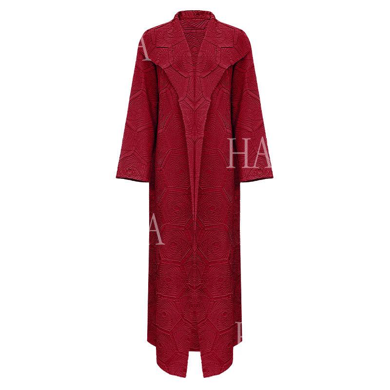 LM6592 Embroidered Pleated Cardigan Jacket - Large Size, Comfortable Mid-Length