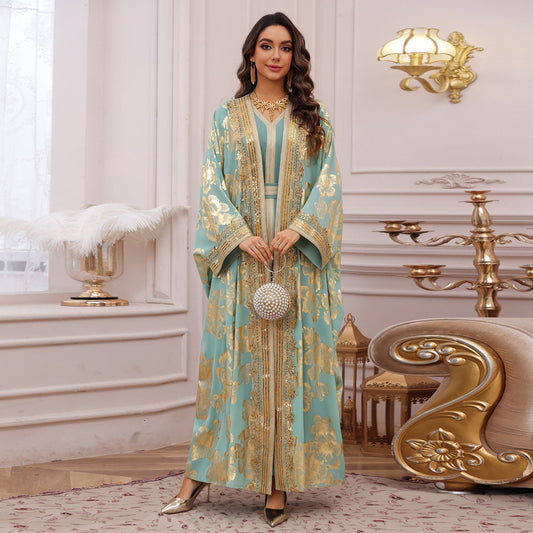 LM6643 Two-piece robe dress with gold foil stamping