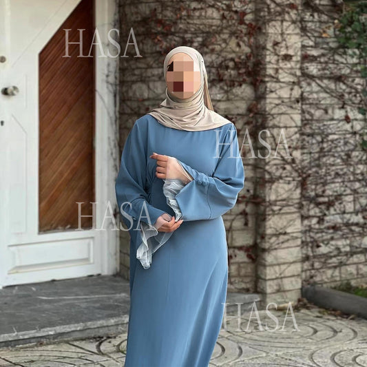 LUMAYASA's series LUMAYA6507 Simple style spliced lace robe dress (headscarf not included)