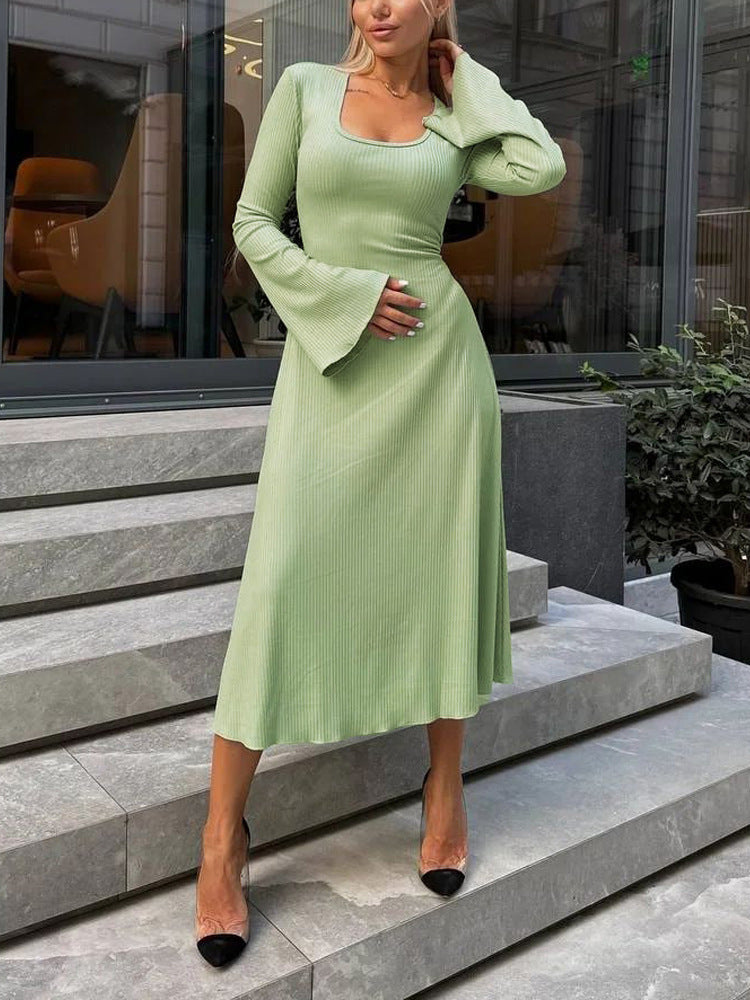 LUMAYA LUMAYA0676 Flared Long Sleeved High Waist Maxi Skirt with Lace-up Back