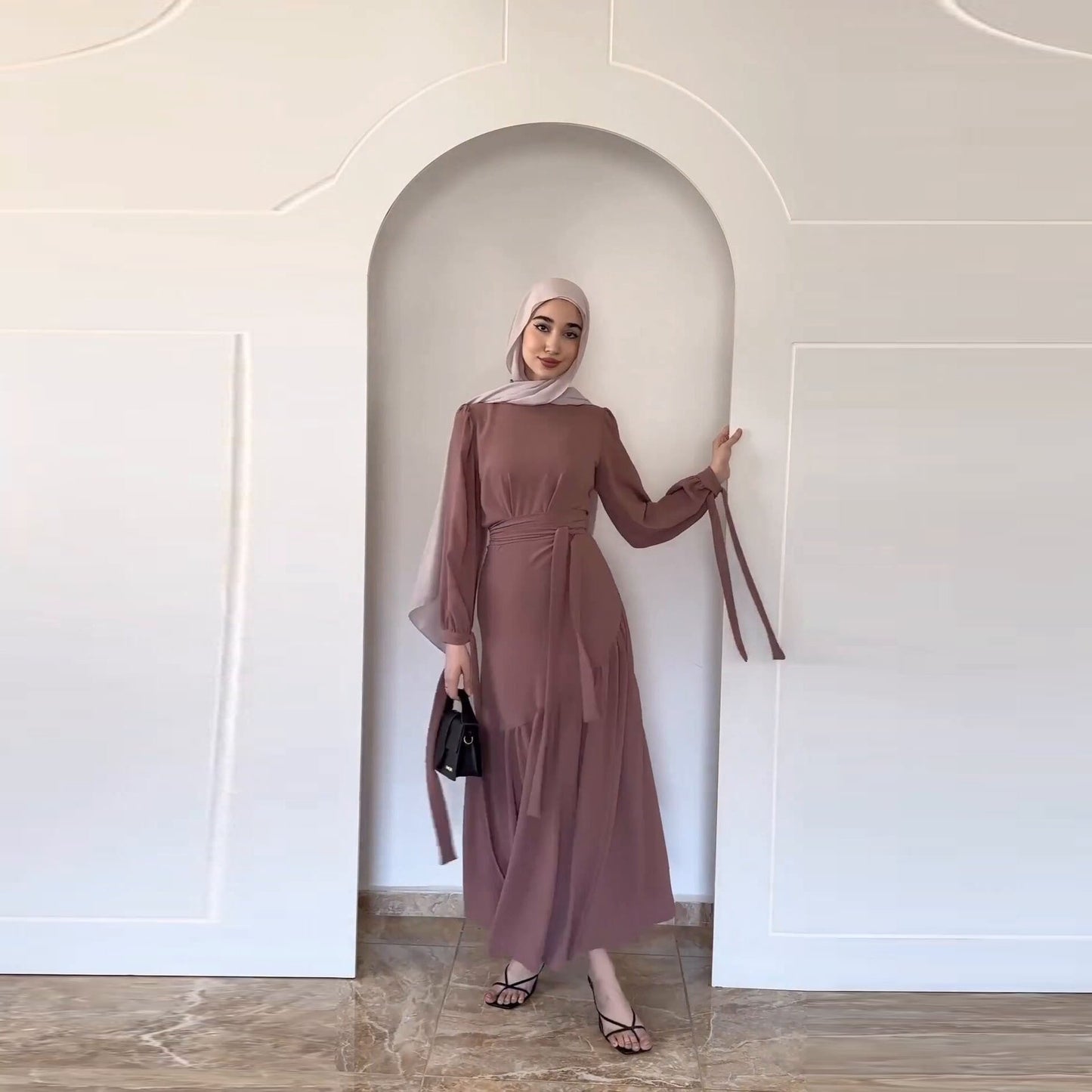 LUMAYA LUMAYA0823 2pcs Set Long Sleeved with Lace Up LMlf Length Dress