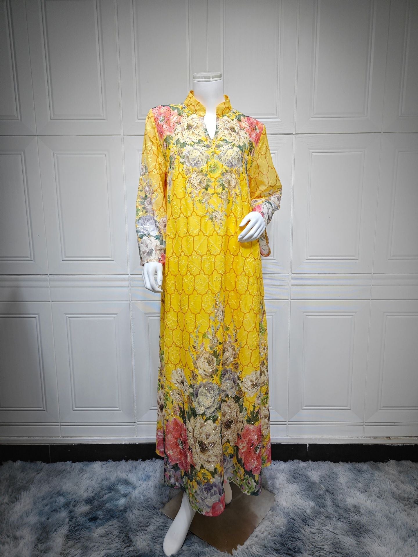 LM6636 Floral Print Embroidered Long Dress