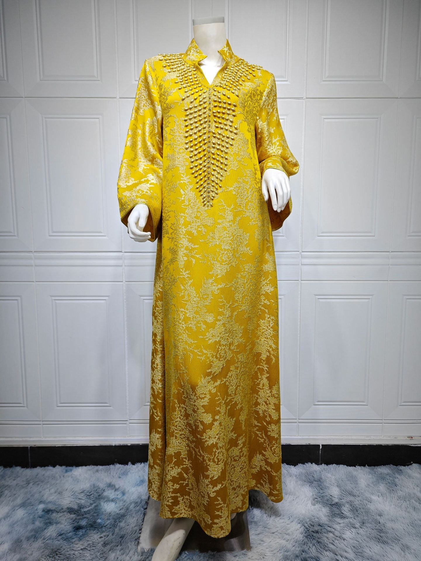 LM6660 Jacquard fabric embroidered beaded robe dress with rich design features