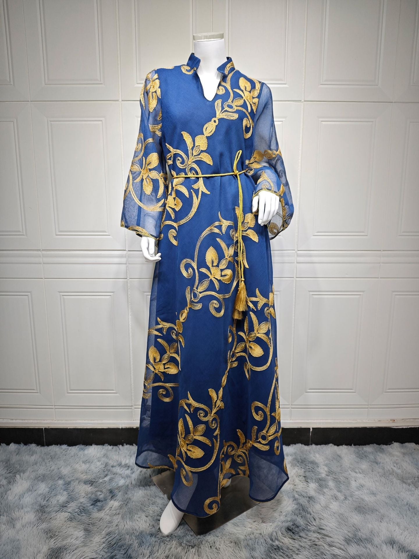 LM6650 Mesh Embroidered Maxi Dress - Elegant and Stylish