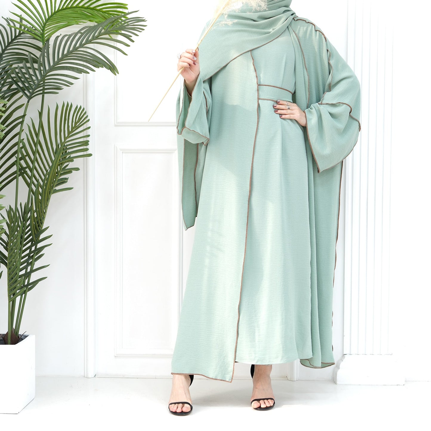 LUMAYA LM1095 3pcs Set Cardigan+without Sleeves Inner Dress+Hijab