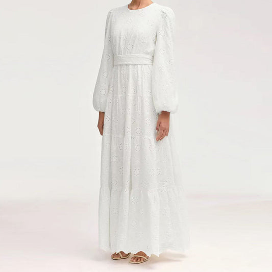 LM6630 Cotton embroidered flower long dress