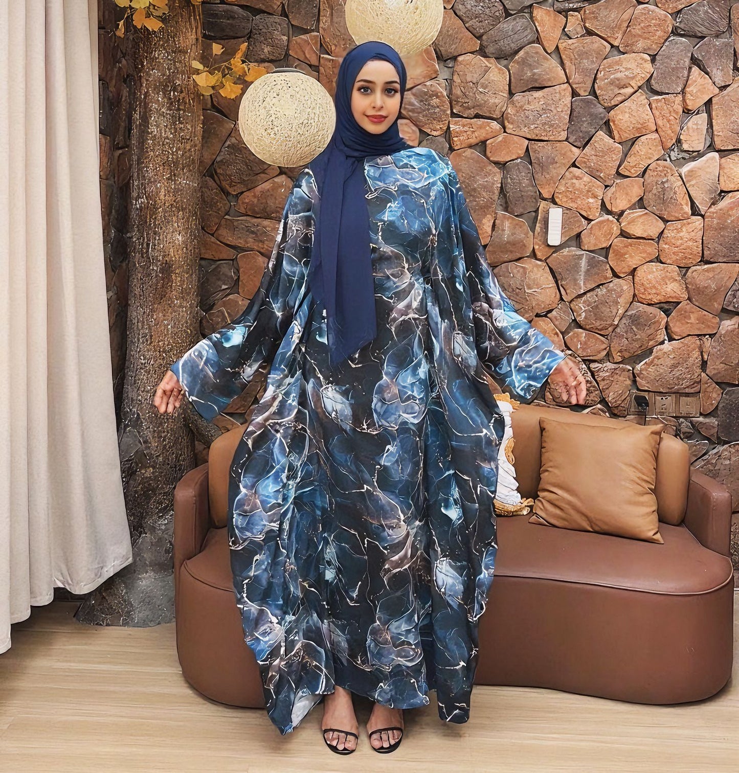 LM6621 Printed Long-sleeved Dress (with Optional Headscarf)