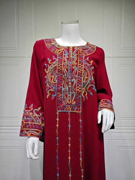 LM6666 Embroidered long wide-sleeved dress | Comfortable fit, easy to wear