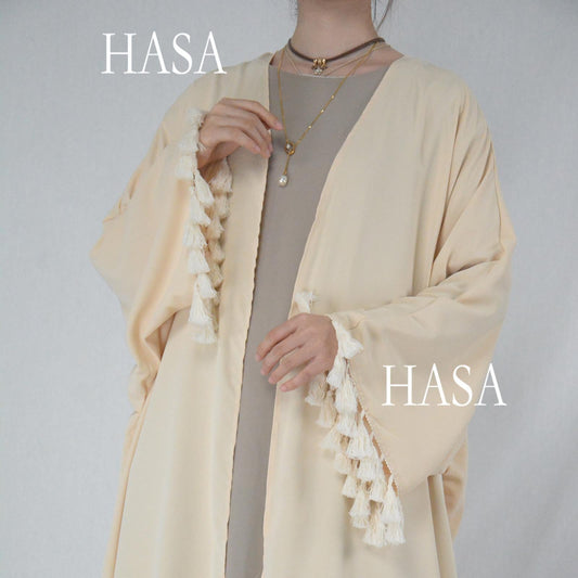 LUMAYA6326 Soft Drape Summer Cover-Up with Tassel Trim Sleeves
