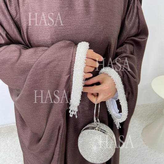 LUMAYA6496 Simple and Elegant Bat Sleeve Beaded Robe Dress (headscarf Not Included)