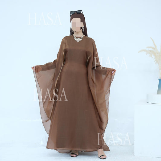 LUMAYA6524 Elegant two-piece solid-color robe and dress with optional headscarf