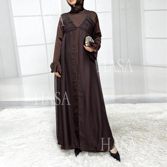 LUMAYA5858 Elegant Bright Satin Robe (without Headscarf), Clever Splicing Creates Multi-faceted CLUMAYArm