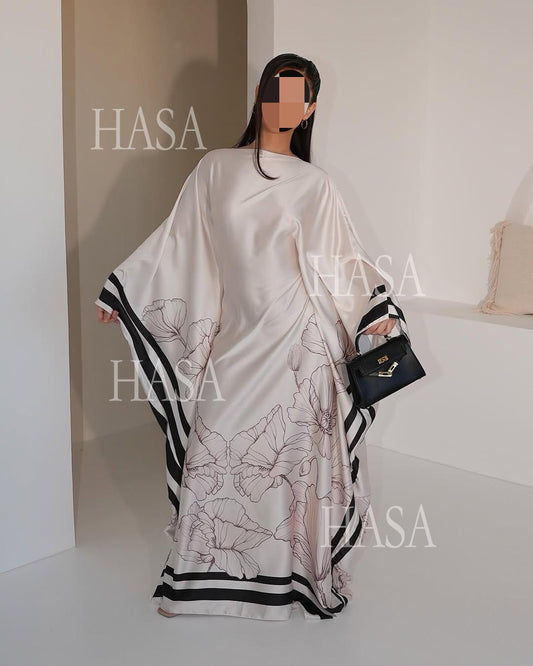 LM6556 Colorblock Print Cardigan Robe Dress