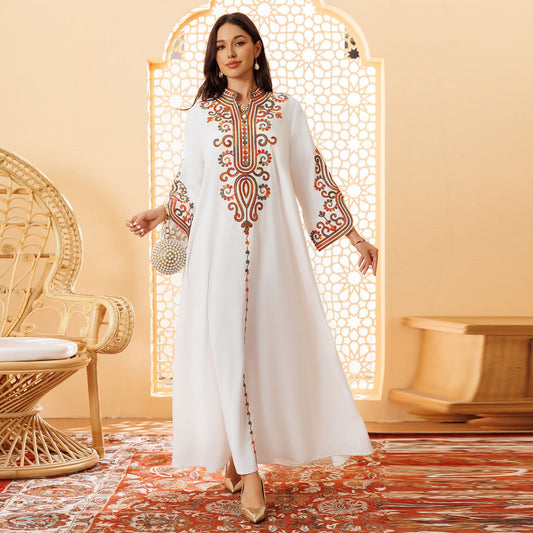 LM6652 Rope embroidery midi dress with elegant stand-up collar design