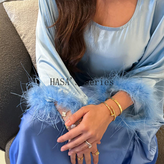 LUMAYA5108 Elegant long dress with gradient color waist design and batwing sleeves.