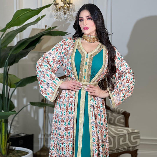 LM6644 Two-piece rhinestone-embroidered robe with understated luxury embroidery design