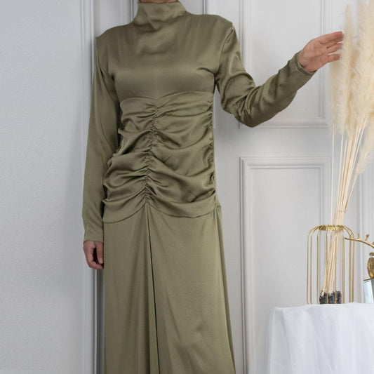 LUMAYA LUMAYA1020 Solid Color High Neck Slimming Robe Dress