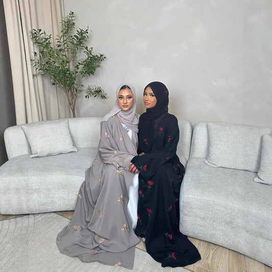 LM6631 Long cardigan with floral embroidery (headscarf optional)