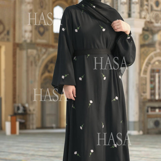 LUMAYA5871 Flower Embroidered Two-piece Dress | Elegant Swing + Belt Design