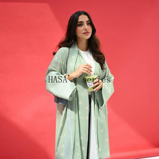 LUMAYA5104 Fresh and stylish printed loose-fitting cardigan, a long-sleeved, flowing long coat.