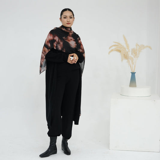 LM6603 Thickened knitted three-piece long coat set (with optional headscarf)