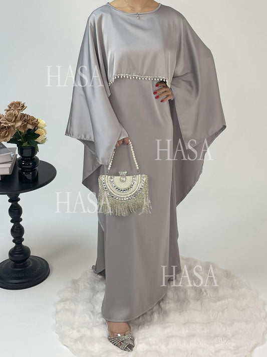 LM6570 Elegant Cape-style Satin Dress Robe for Women