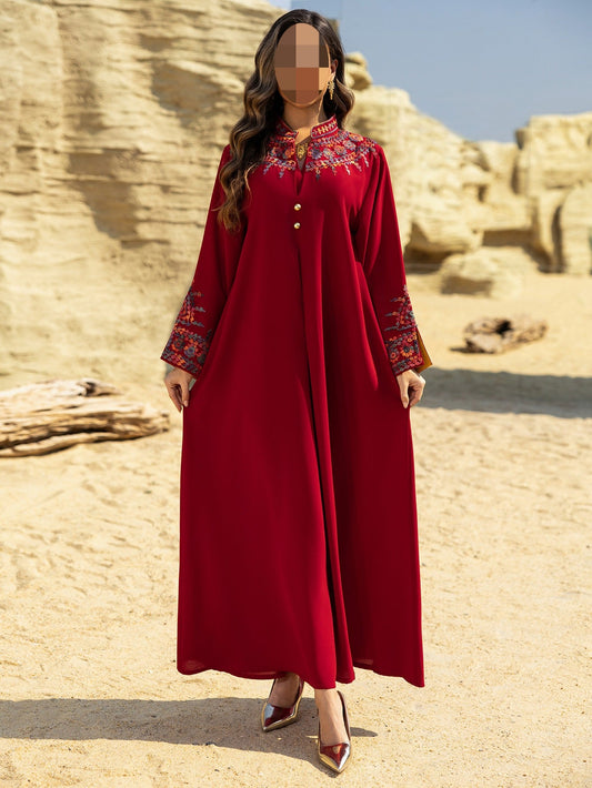 LM6655 Embroidered loose-fitting long dress | Soft drape and delicate cuff design