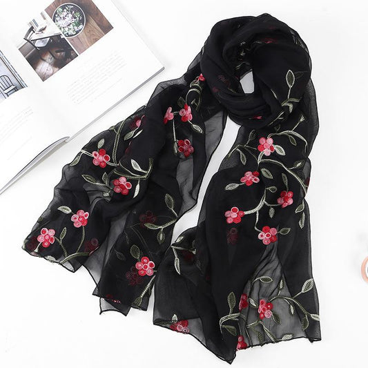 LUMAYA LM1132 Chiffon Flower Embroidered Scarf