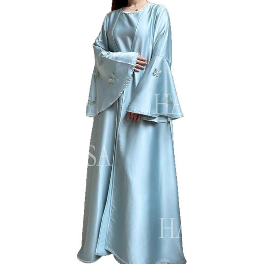 LUMAYA6480 Satin Butterfly Embroidered Dress Robe, Cardigan Two-piece Design