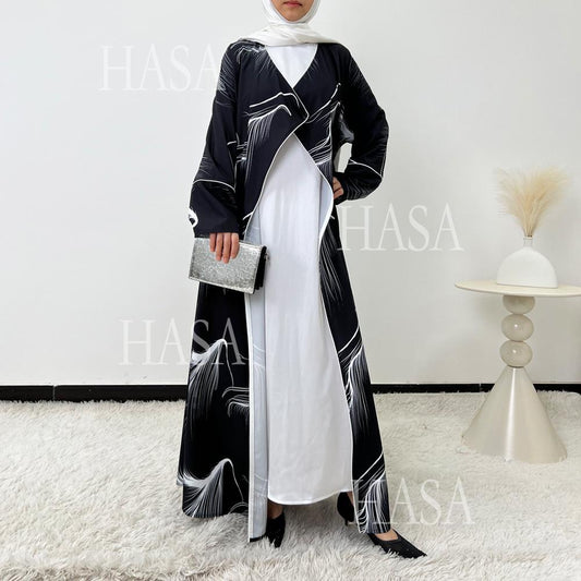 LUMAYA6498 Lightweight Printed Long Abaya Suit