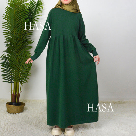 LUMAYA0116 Solid colour knitted long dress in Loose fitting waist