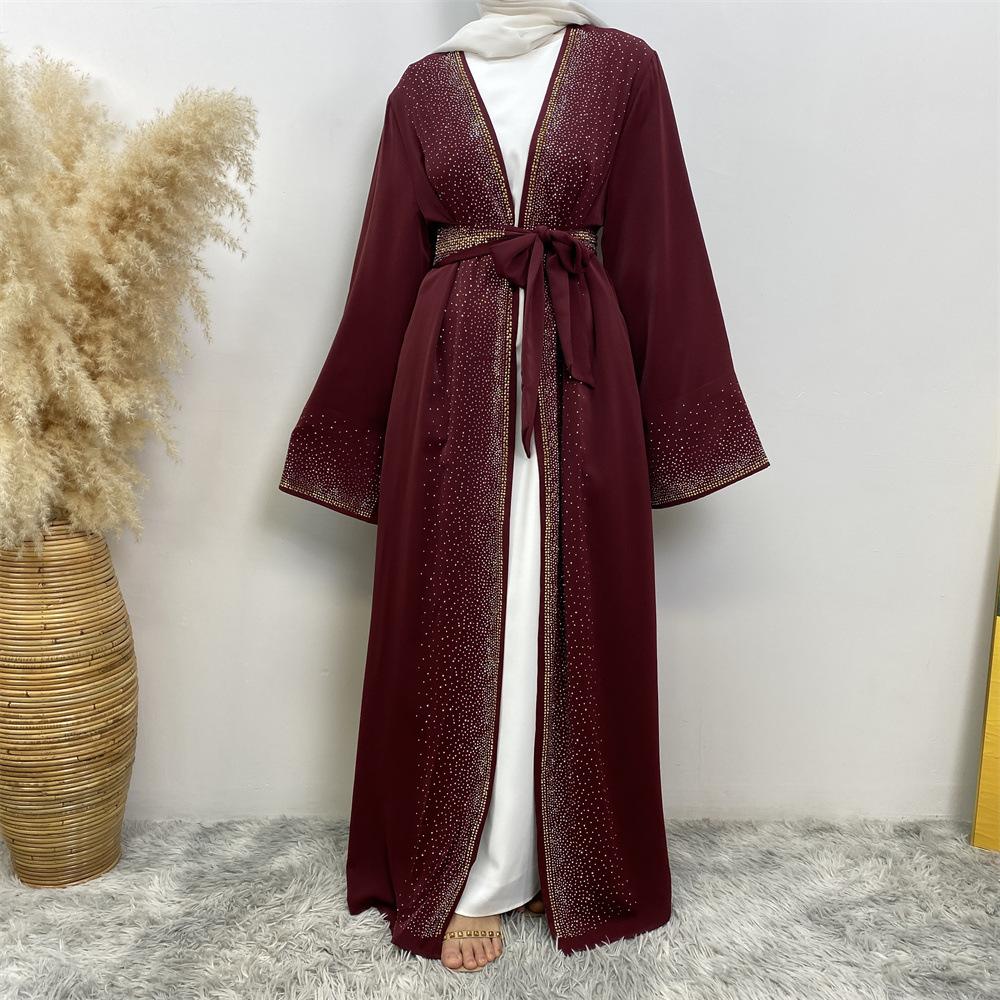 LUMAYA LUMAYA1086 Hot Diamond Lace Up Cardigan with Pocket Dress