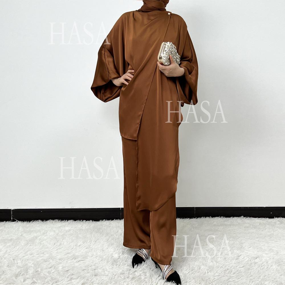 LUMAYA5857 High-end Bright Satin Two-piece Suit (headscarf Not Included), Irregular Design Shows Fashionable Style