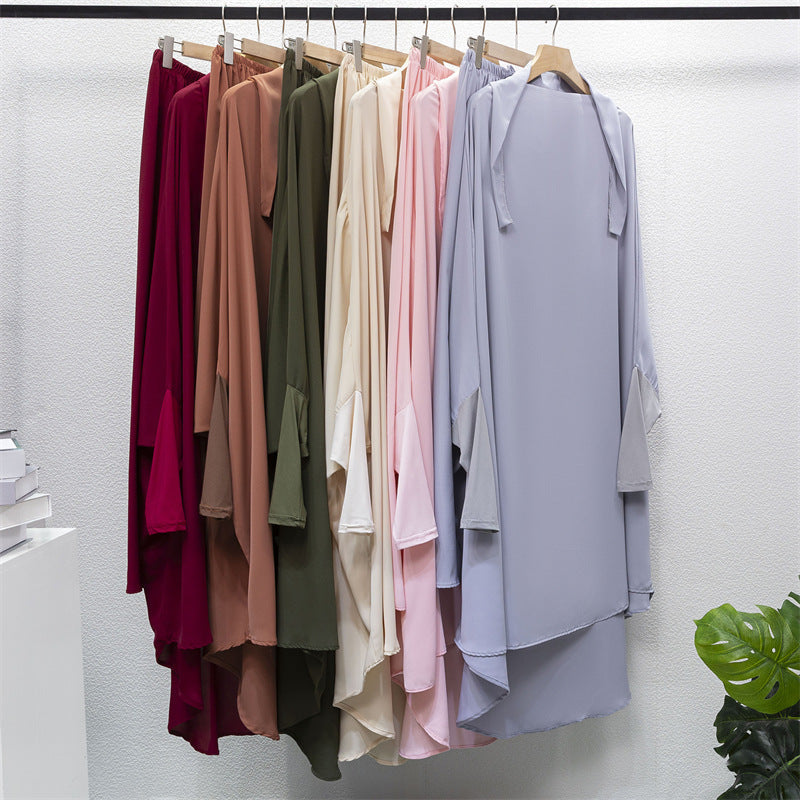 HAYA0430 Two-Piece Set jilbab Solid Color Swing Top and Skirt