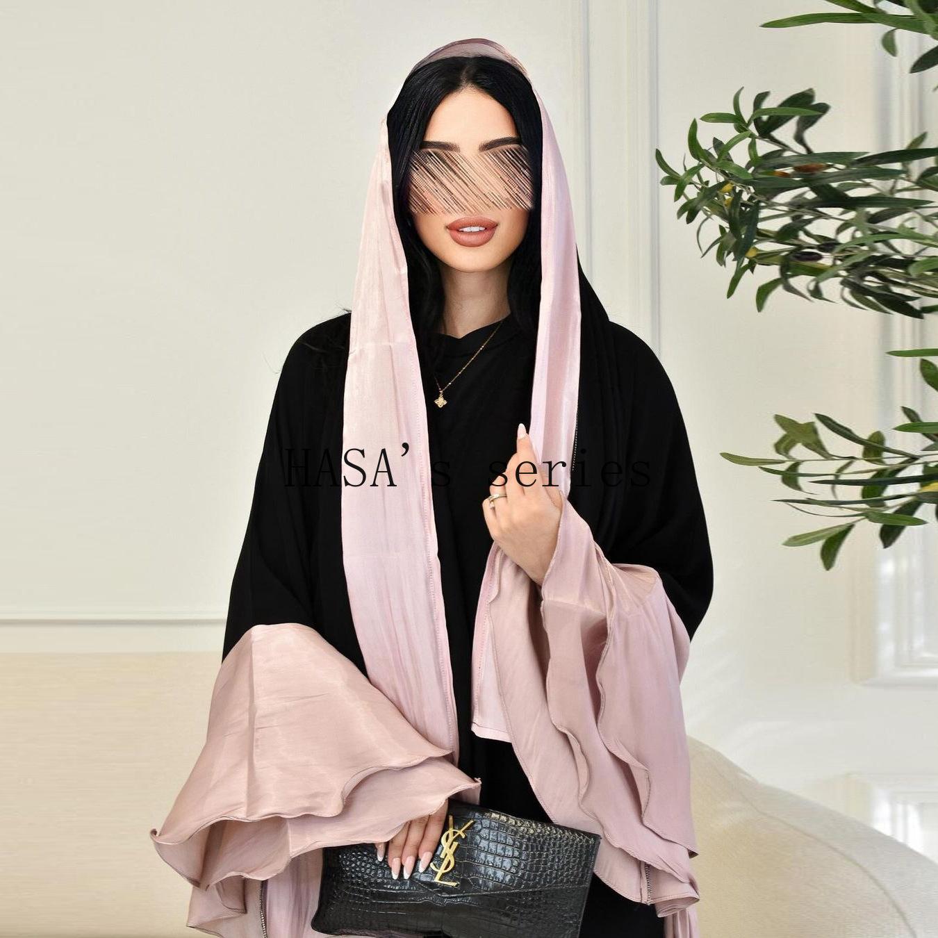 LUMAYA5106 A Soft and Elegant Long Satin Dress with Classic Design and Ruffled Sleeves.